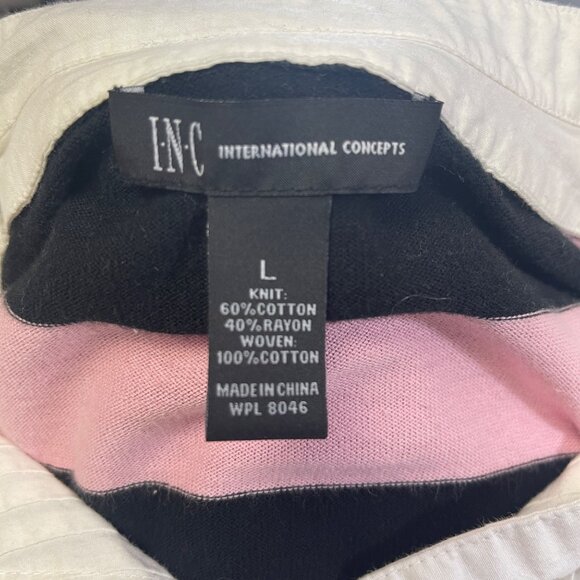 INC International Concepts Womens Sz Large Striped 2fer Top with Ruched Sleeves - Picture 9 of 9